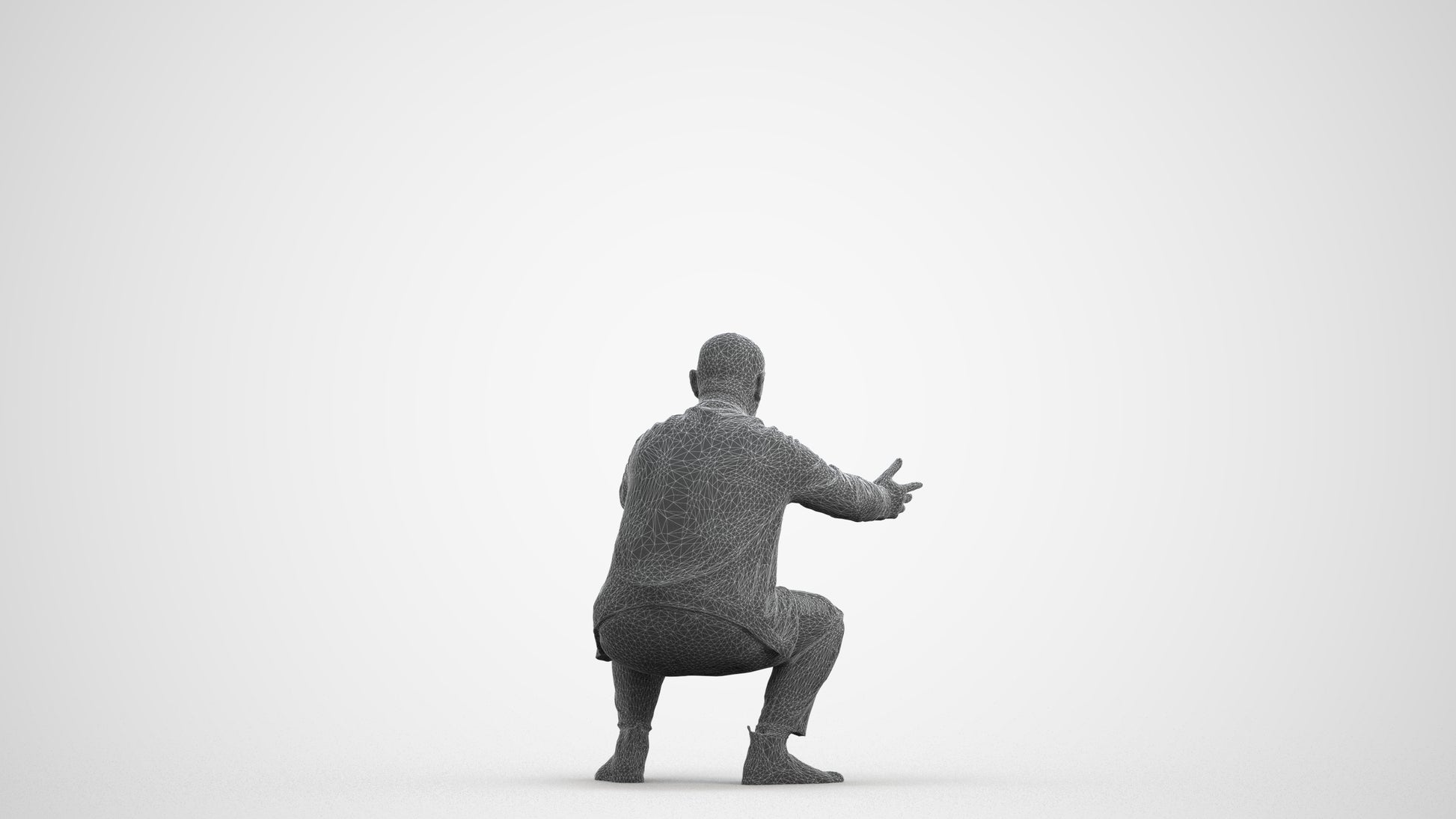 3D scanned senior man standing casual, photorealistic archviz people for Enscape and SketchUp, wireframe front view