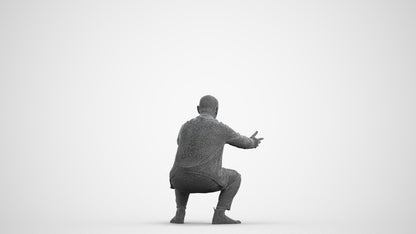 3D scanned senior man standing casual, photorealistic archviz people for Enscape and SketchUp, wireframe front view