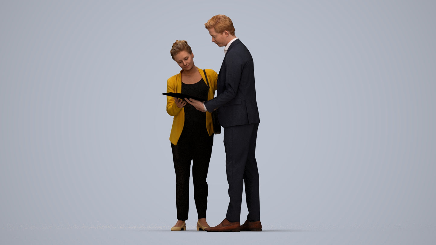 scanned 3D woman business, photogrammetry people for Enscape and V-Ray, top-down view render
