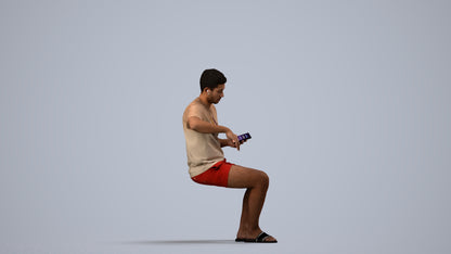 realistic 3D man casual sitting, scanned archviz people for Blender and 3ds Max, side view render