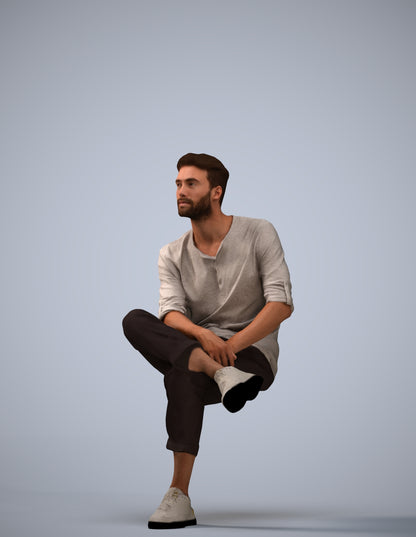 3D people model man casual sitting, scanned human for 3ds Max rendering