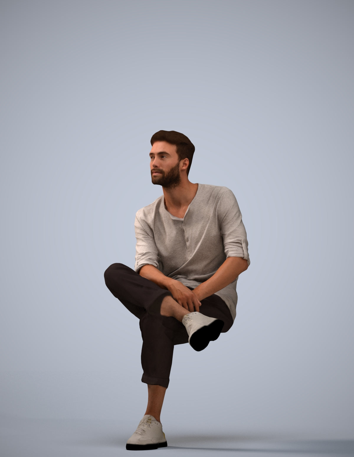 3D people model man casual sitting, scanned human for 3ds Max rendering