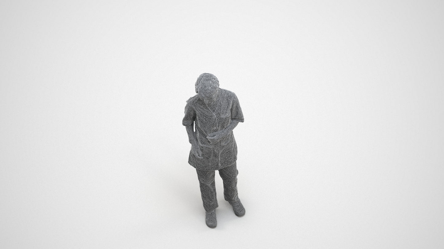 3D people model senior woman medical, scanned human for 3ds Max rendering, wireframe three-quarter view