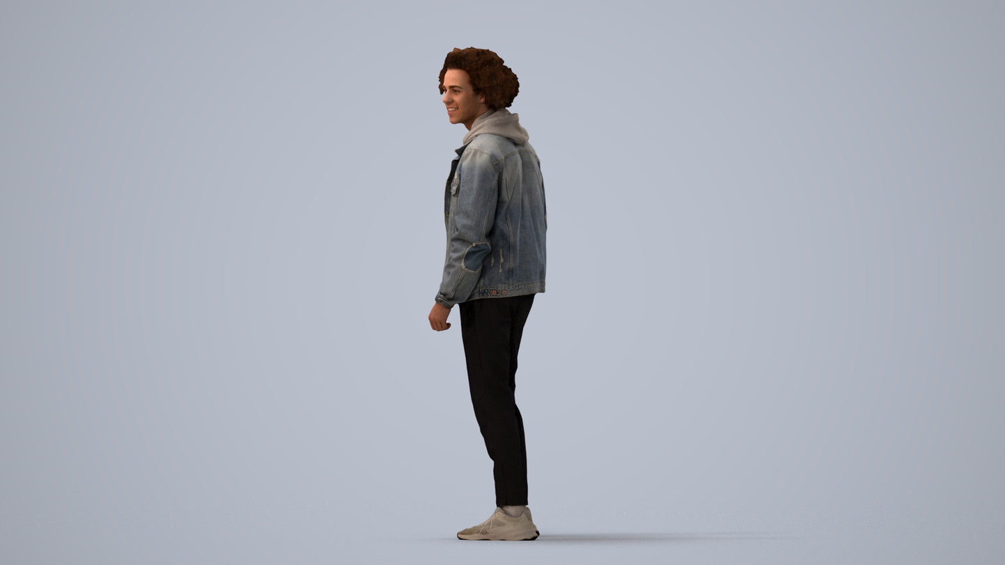 3D human model man casual standing, photogrammetry scanned person for archviz, three-quarter view render