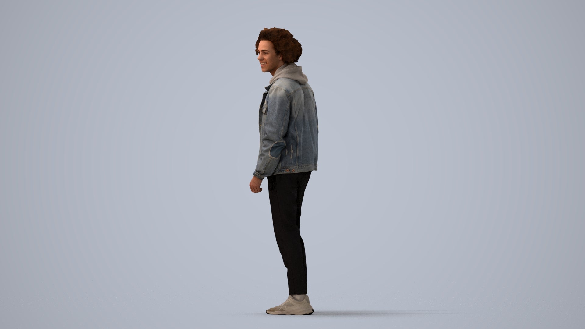 3D human model man casual standing, photogrammetry scanned person for archviz, three-quarter view render