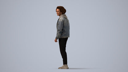 3D human model man casual standing, photogrammetry scanned person for archviz, three-quarter view render