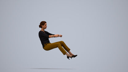 3D human model woman casual driving, photogrammetry scanned person for archviz, side view render