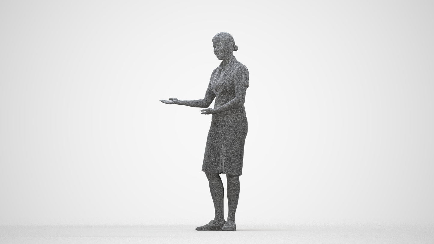 3D scanned woman hospitality, photorealistic archviz people for Enscape and SketchUp, wireframe back view