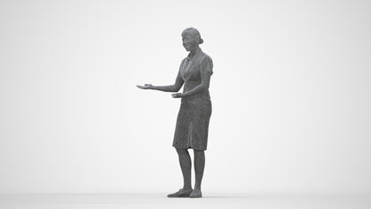 3D scanned woman hospitality, photorealistic archviz people for Enscape and SketchUp, wireframe back view