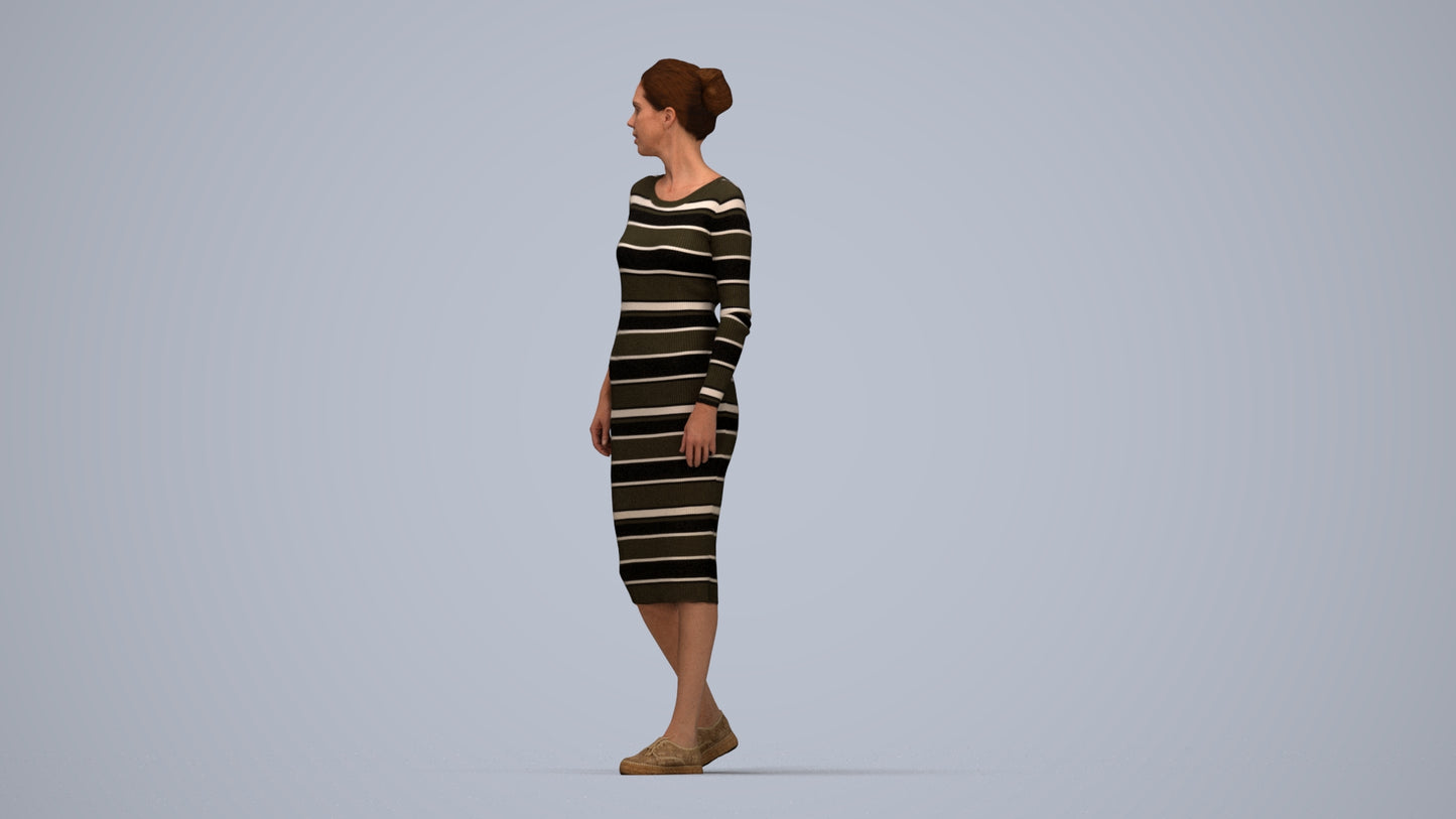 3D scanned woman walking casual, photorealistic archviz people for Enscape and SketchUp, top-down view render