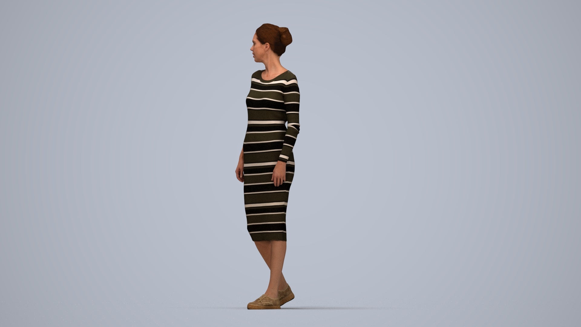 3D scanned woman walking casual, photorealistic archviz people for Enscape and SketchUp, top-down view render