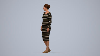 3D scanned woman walking casual, photorealistic archviz people for Enscape and SketchUp, top-down view render