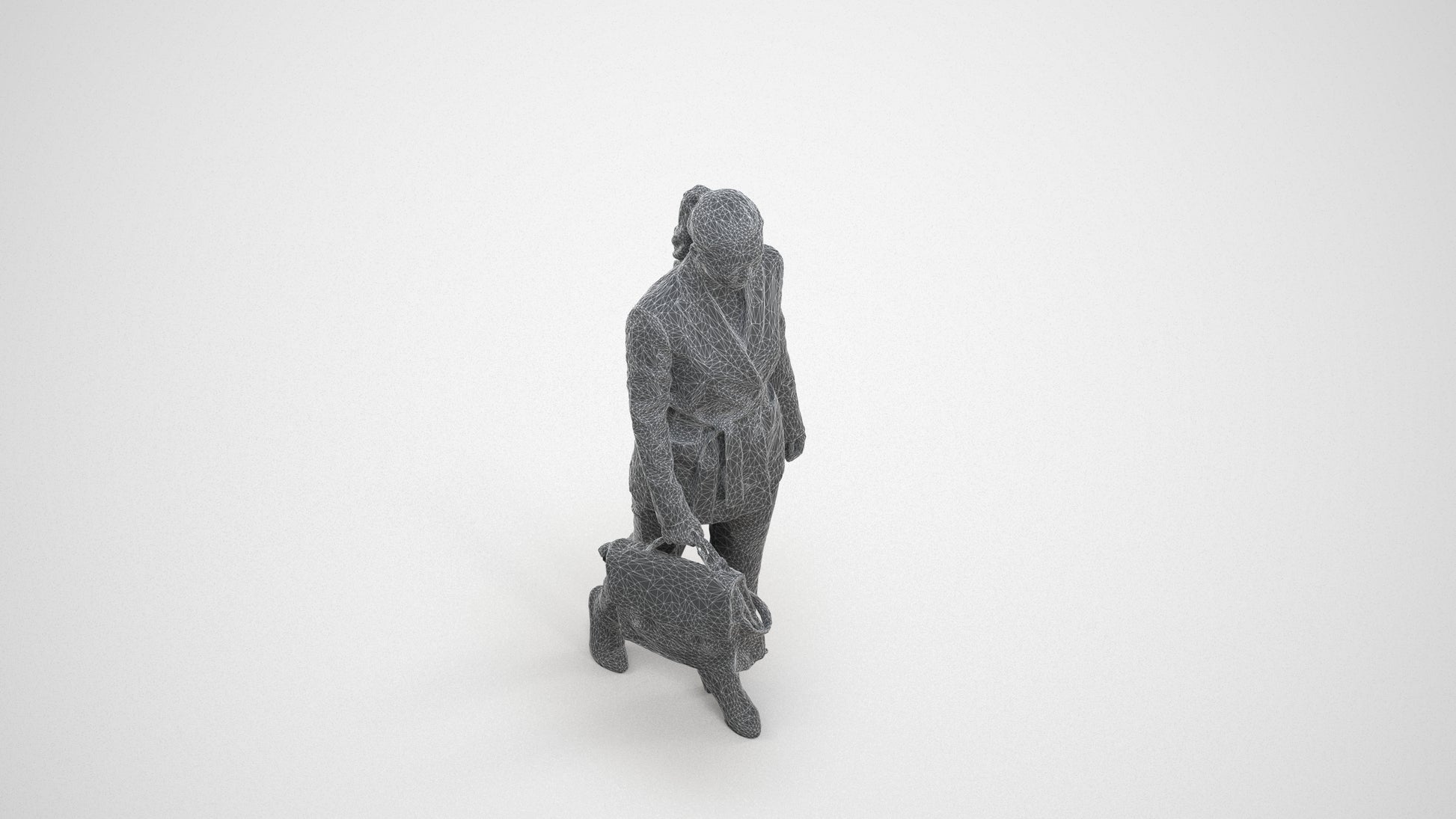photogrammetry 3D woman business, realistic human model archviz FBX, wireframe three-quarter view