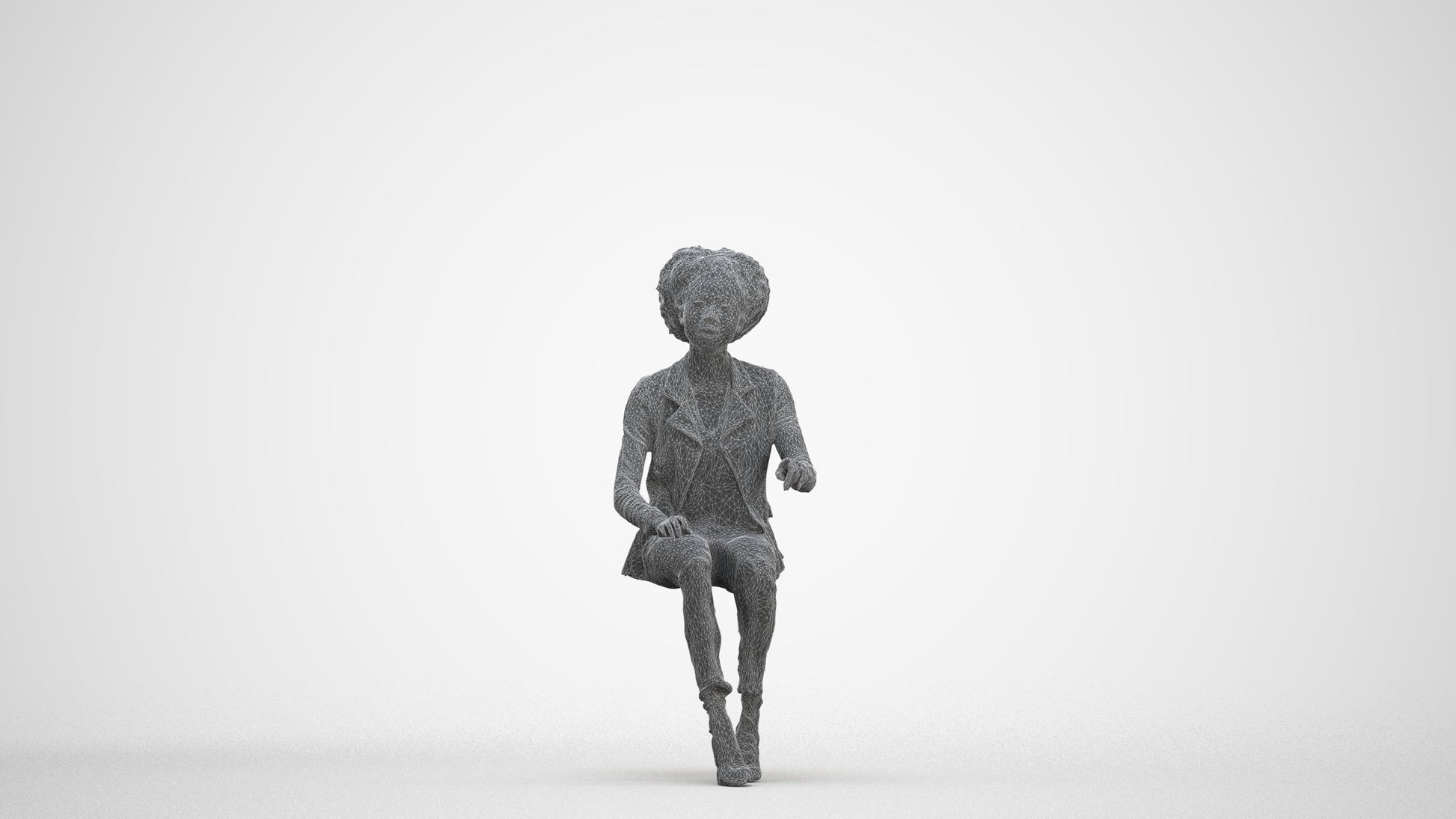 3D scanned woman sitting business, photorealistic archviz people for Enscape and SketchUp, three-quarter front view render