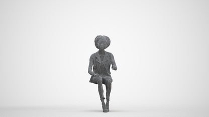 3D scanned woman sitting business, photorealistic archviz people for Enscape and SketchUp, three-quarter front view render