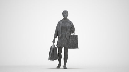 3D scanned woman shopping casual, photorealistic archviz people for Enscape and SketchUp, three-quarter front view render