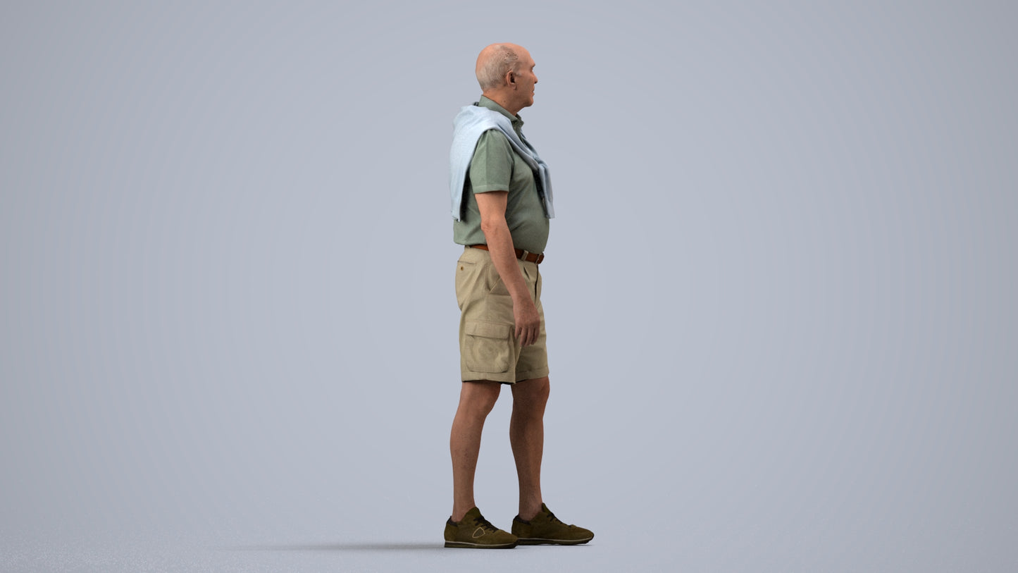 3D scanned senior man standing casual, photorealistic archviz people for Enscape and SketchUp, side view render