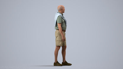 3D scanned senior man standing casual, photorealistic archviz people for Enscape and SketchUp, side view render