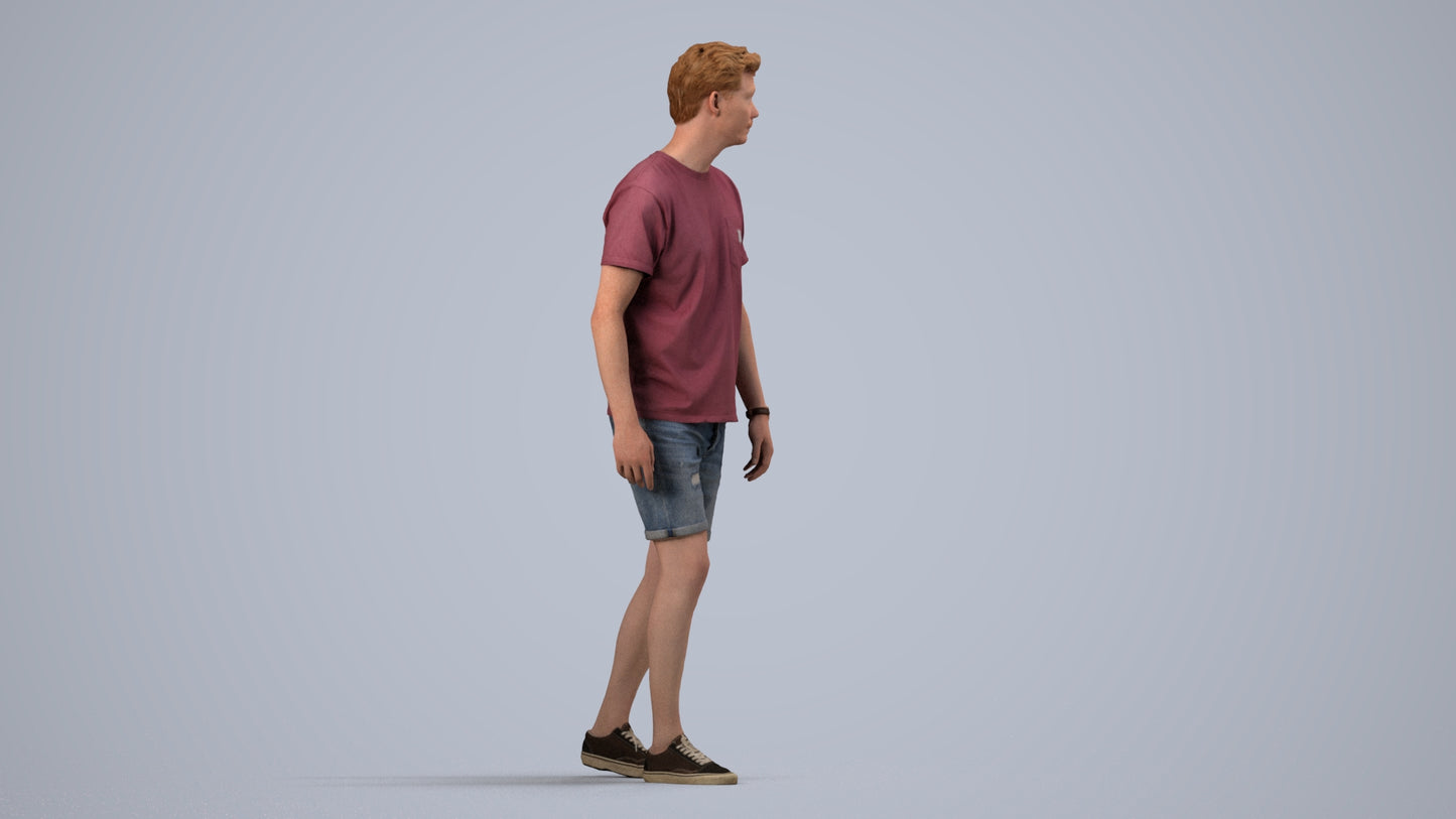 scanned 3D man casual walking, photogrammetry people for Enscape and V-Ray, side view render