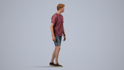 scanned 3D man casual walking, photogrammetry people for Enscape and V-Ray, side view render