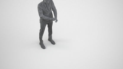 3D human model man business, photogrammetry scanned person for archviz, wireframe three-quarter view