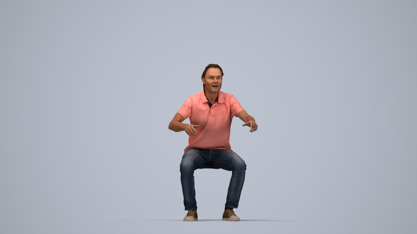 scanned 3D man casual sitting, photogrammetry people for Enscape and V-Ray, front view render