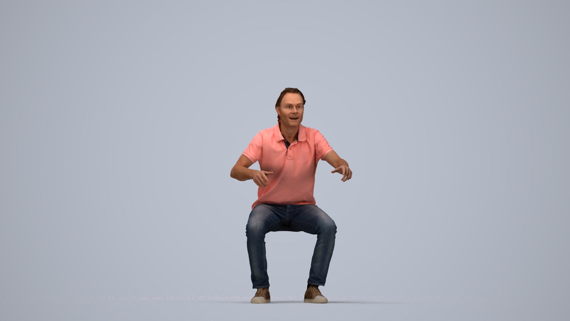 scanned 3D man casual sitting, photogrammetry people for Enscape and V-Ray, front view render