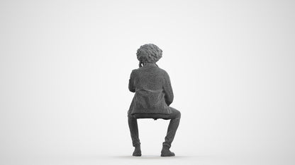 3D people model man casual sitting, scanned human for 3ds Max rendering, wireframe front view