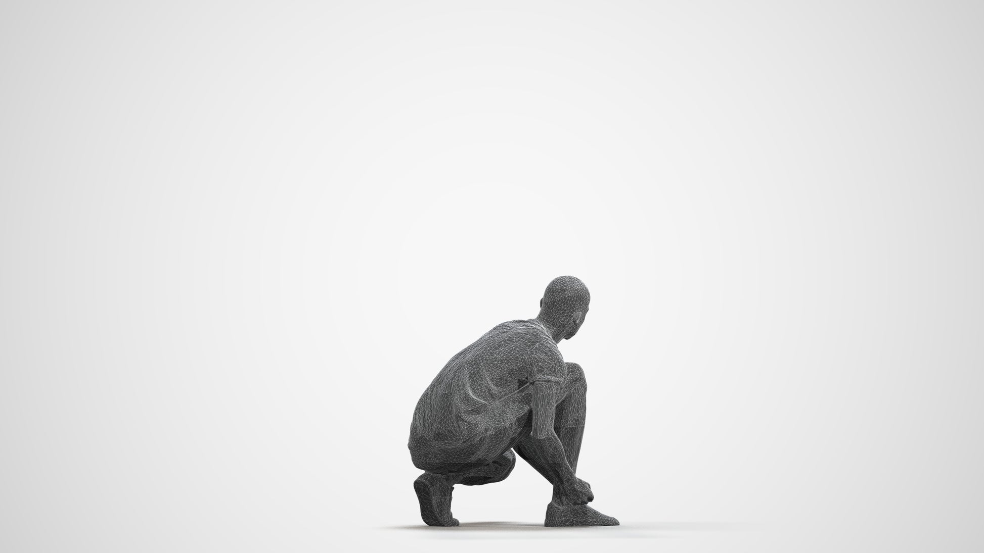 scanned 3D man casual standing, photogrammetry people for Enscape and V-Ray, wireframe front view