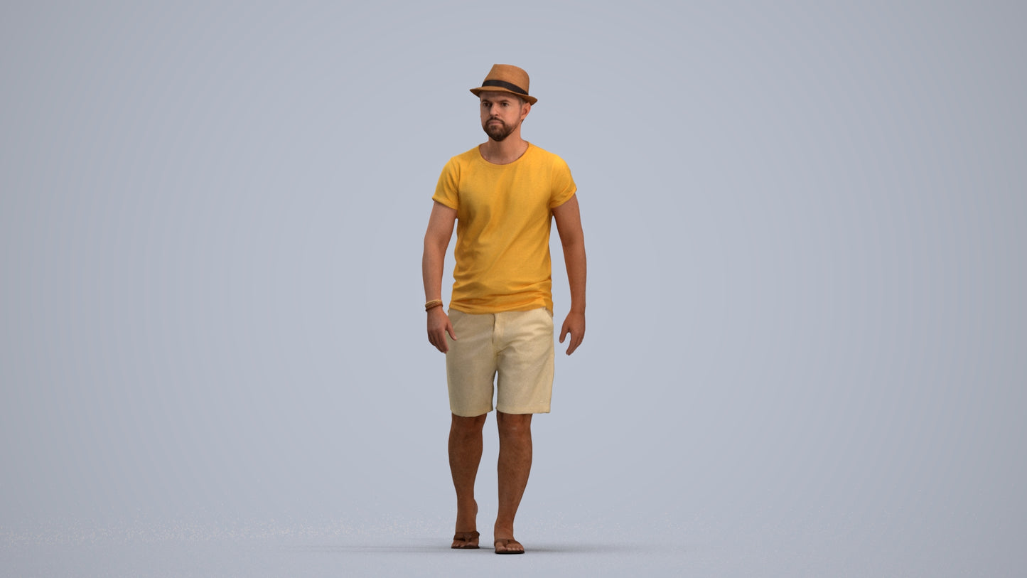 3D people model man casual walking, scanned human for 3ds Max rendering, standing pose render