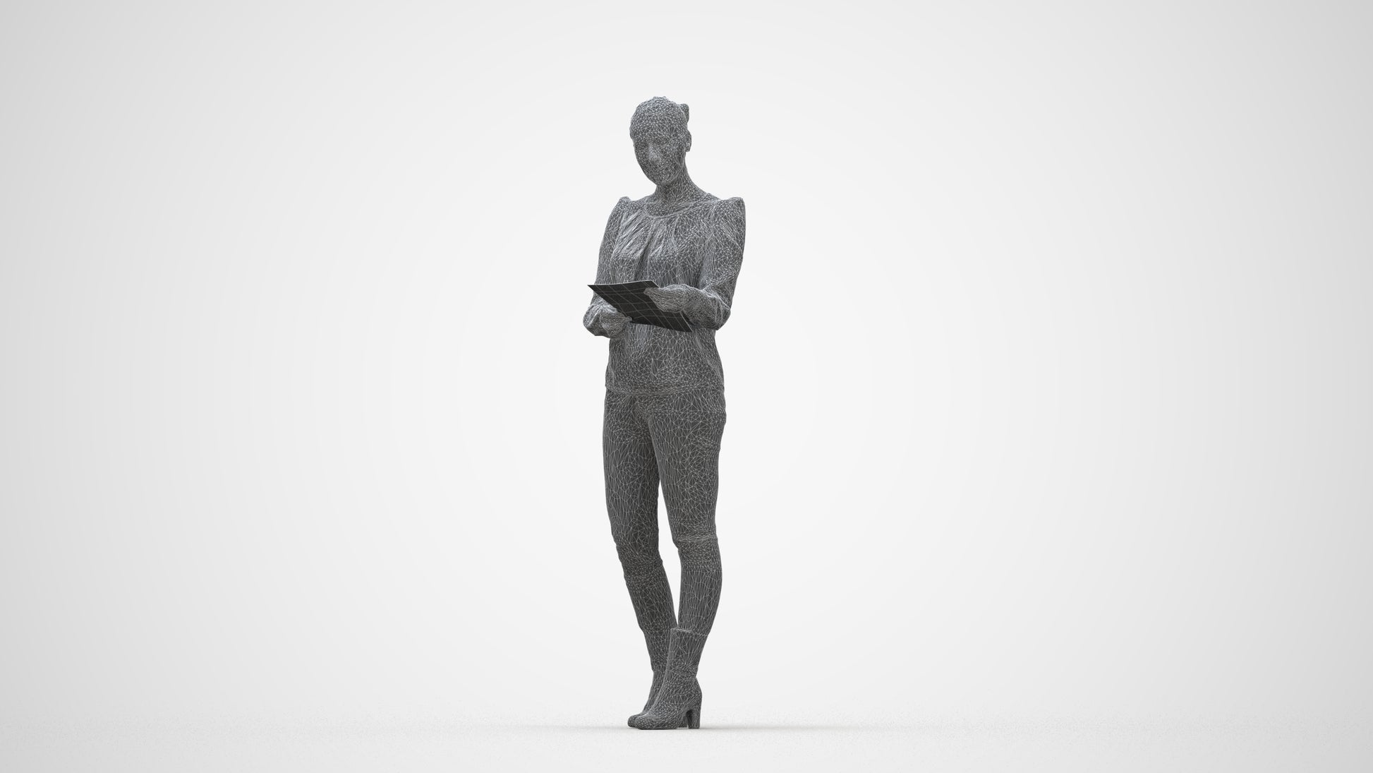 3D people model woman business walking, scanned human for 3ds Max rendering, wireframe back view
