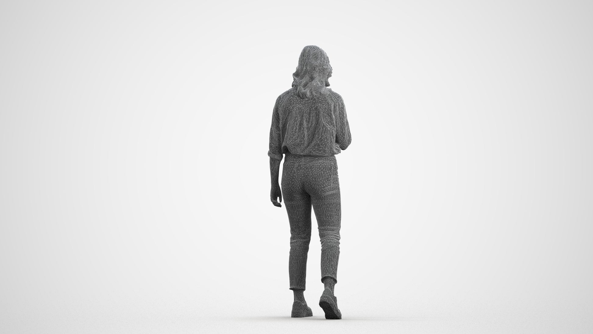 scanned 3D woman casual walking, photogrammetry people for Enscape and V-Ray, wireframe front view