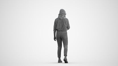 scanned 3D woman casual walking, photogrammetry people for Enscape and V-Ray, wireframe front view