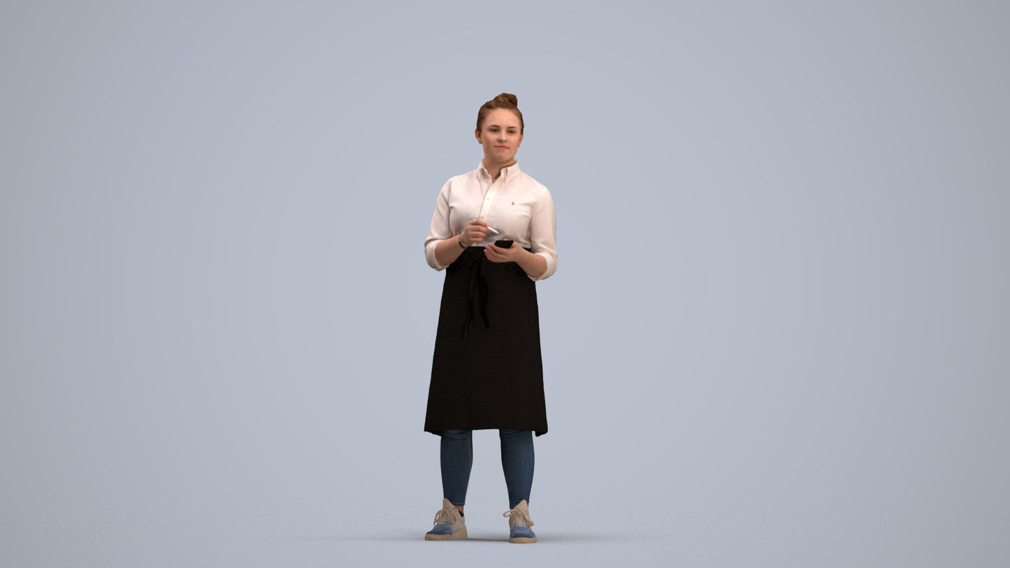 3D human model woman standing, photogrammetry scanned person for archviz, standing pose render