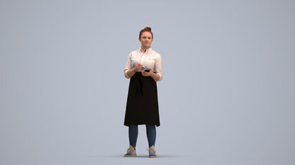 3D human model woman standing, photogrammetry scanned person for archviz, standing pose render