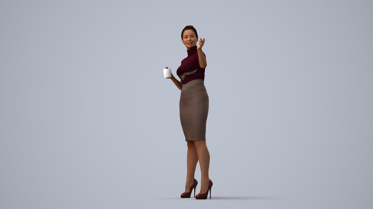 photogrammetry 3D woman business, realistic human model archviz FBX, three-quarter view render