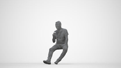 scanned 3D senior man casual sitting, photogrammetry people for Enscape and V-Ray, wireframe back view