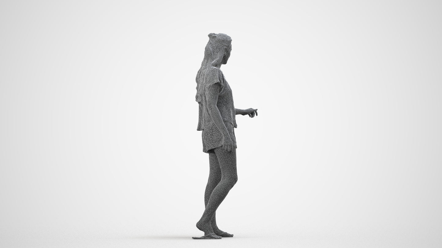 photogrammetry 3D woman casual door, realistic human model archviz FBX, wireframe side view