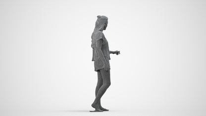 photogrammetry 3D woman casual door, realistic human model archviz FBX, wireframe side view