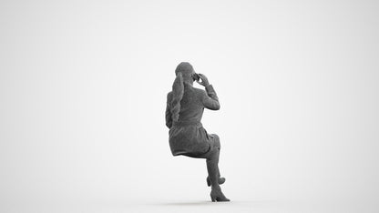 3D human model woman business, photogrammetry scanned person for archviz, wireframe front view