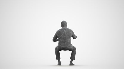 realistic 3D man casual sitting, scanned archviz people for Blender and 3ds Max, wireframe front view