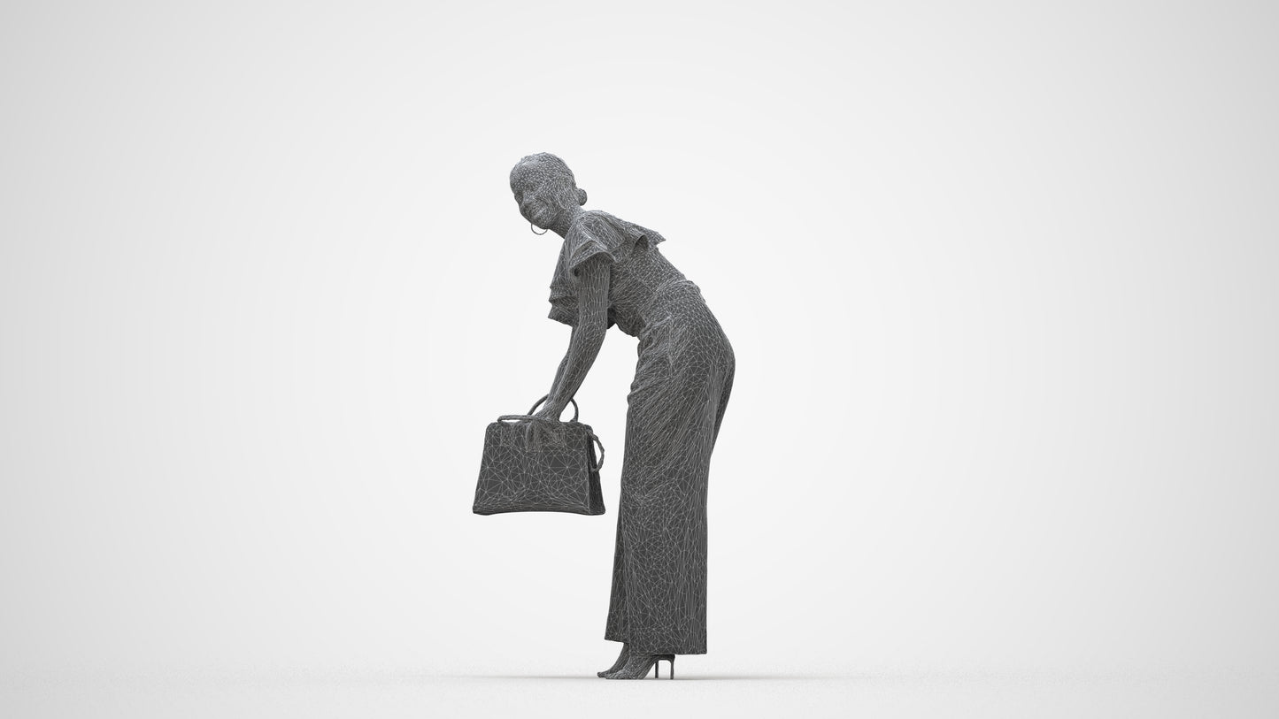 3D scanned woman standing business, photorealistic archviz people for Enscape and SketchUp, wireframe back view
