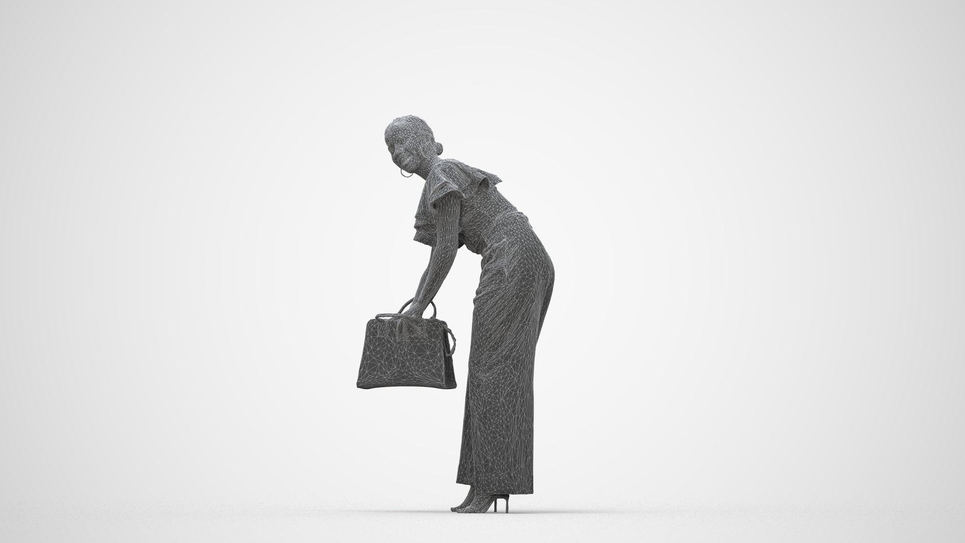 3D scanned woman standing business, photorealistic archviz people for Enscape and SketchUp, wireframe back view