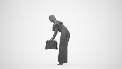 3D scanned woman standing business, photorealistic archviz people for Enscape and SketchUp, wireframe back view