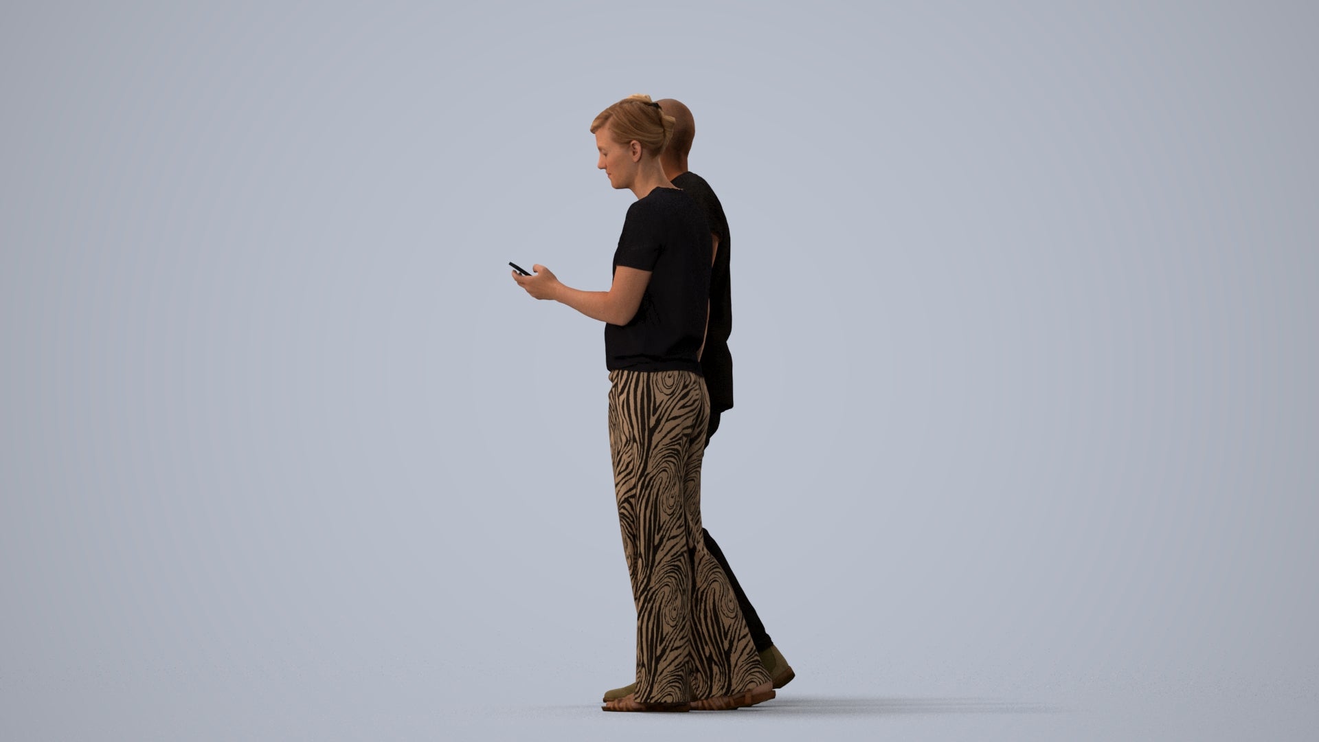 realistic 3D human woman casual couple, archviz people FBX OBJ for Blender, three-quarter view render