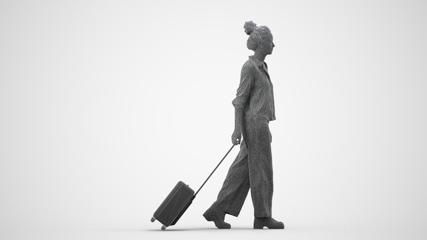 photogrammetry 3D woman casual walking, realistic human model archviz FBX, wireframe side view