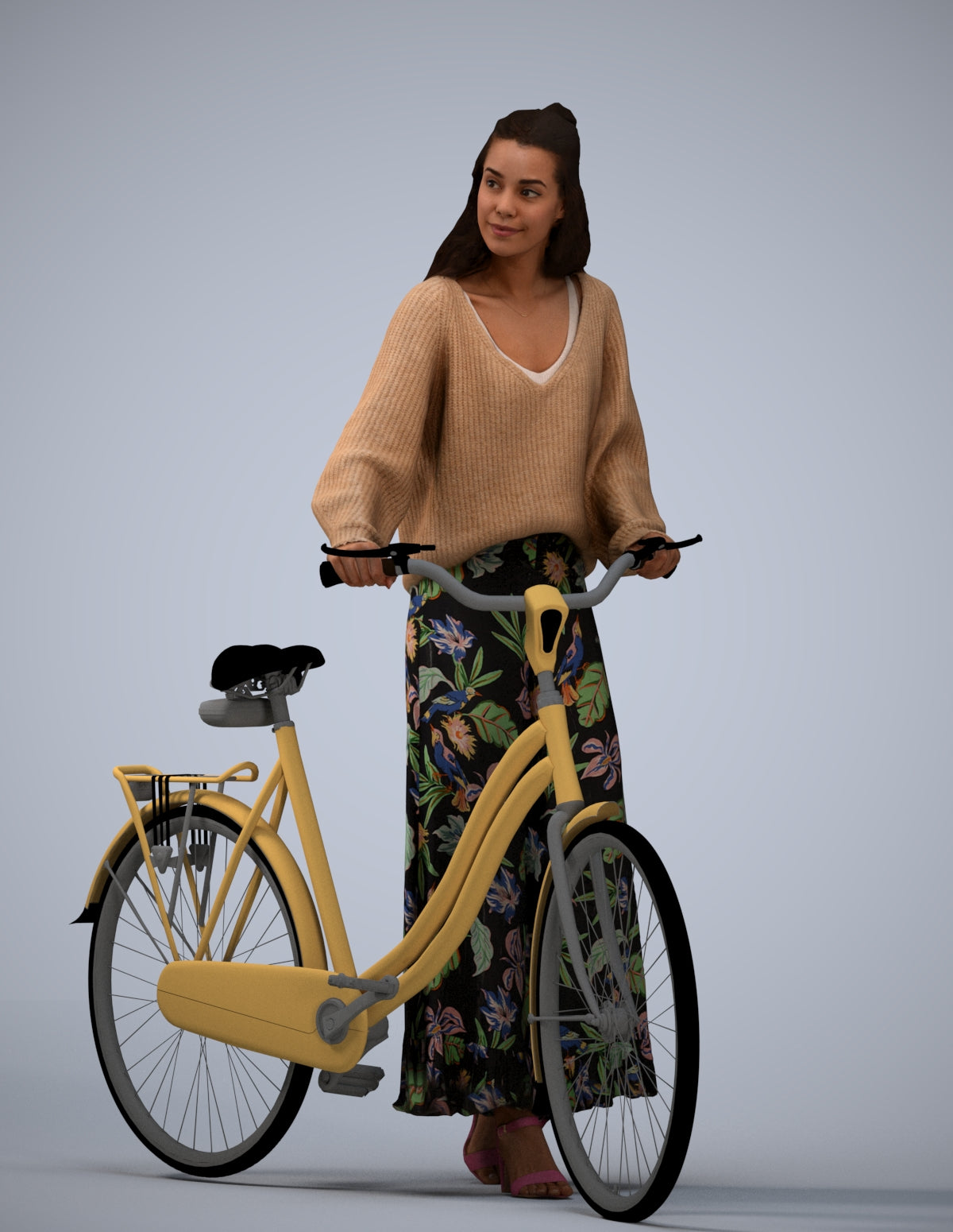 realistic 3D human woman casual cycling, archviz people FBX OBJ for Blender