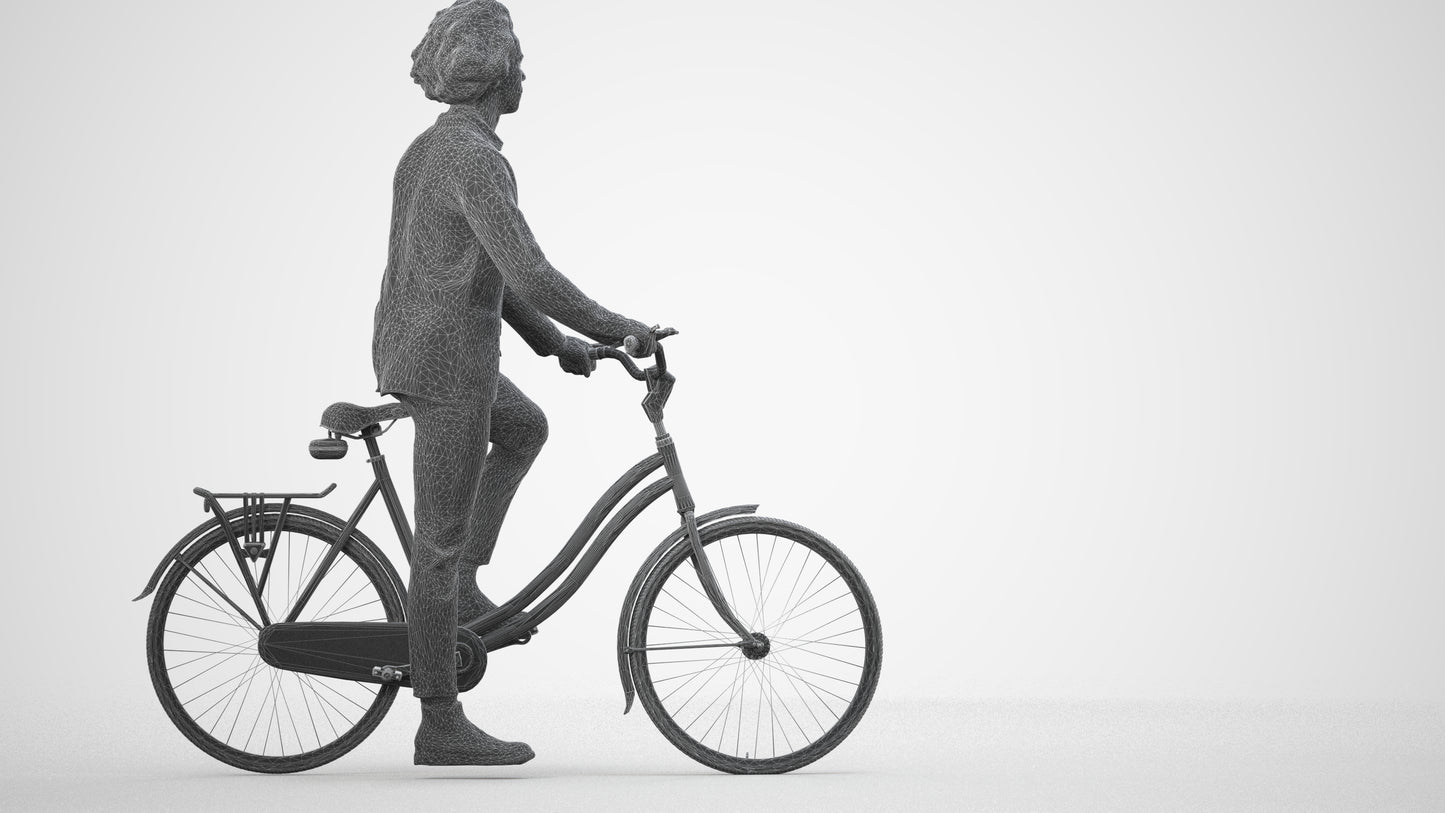 scanned 3D man business cycling, photogrammetry people for Enscape and V-Ray, wireframe side view
