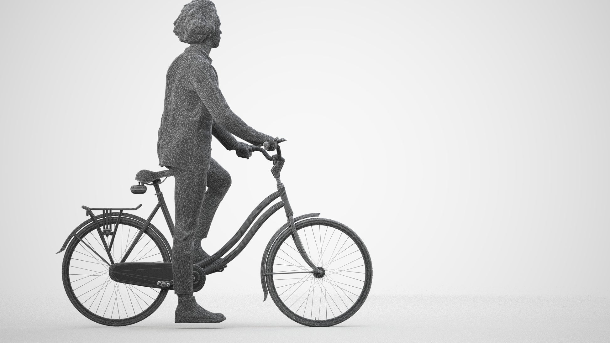 scanned 3D man business cycling, photogrammetry people for Enscape and V-Ray, wireframe side view