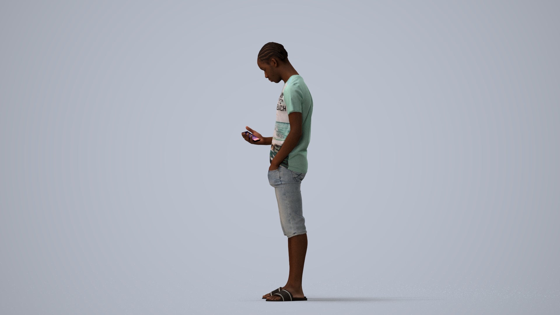 scanned 3D boy casual kids, photogrammetry people for Enscape and V-Ray, three-quarter view render